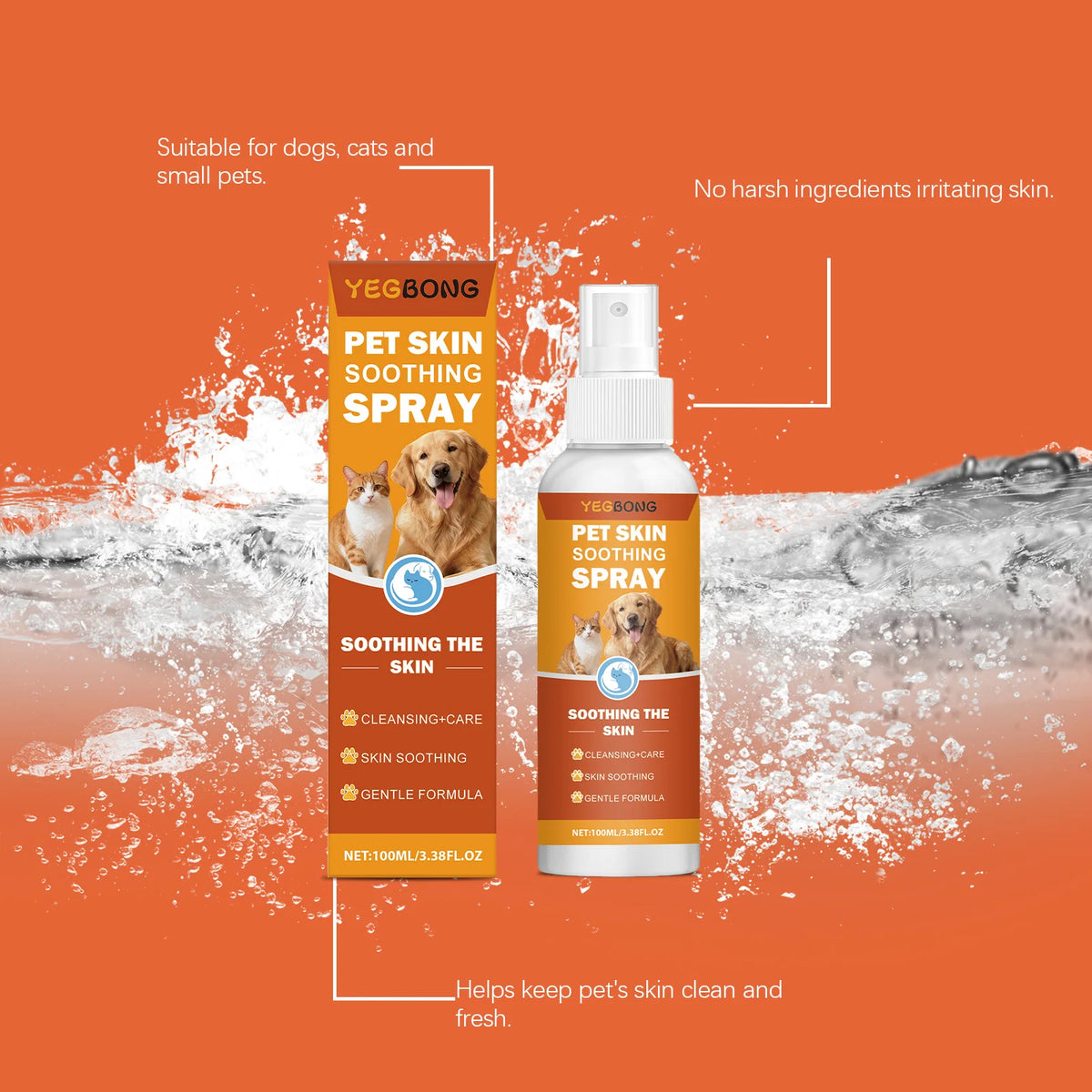 YEGBONG Pet Skin Soothing Spray – Dogs & Cats 100ml Pet Skin Spray Qst