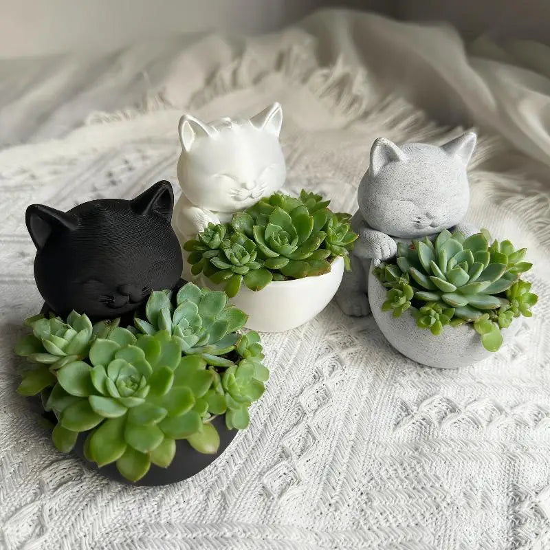 Cat-Shaped Succulent Cactus Planter Pot with Drainage Holes Novelty Planter Pot Qme