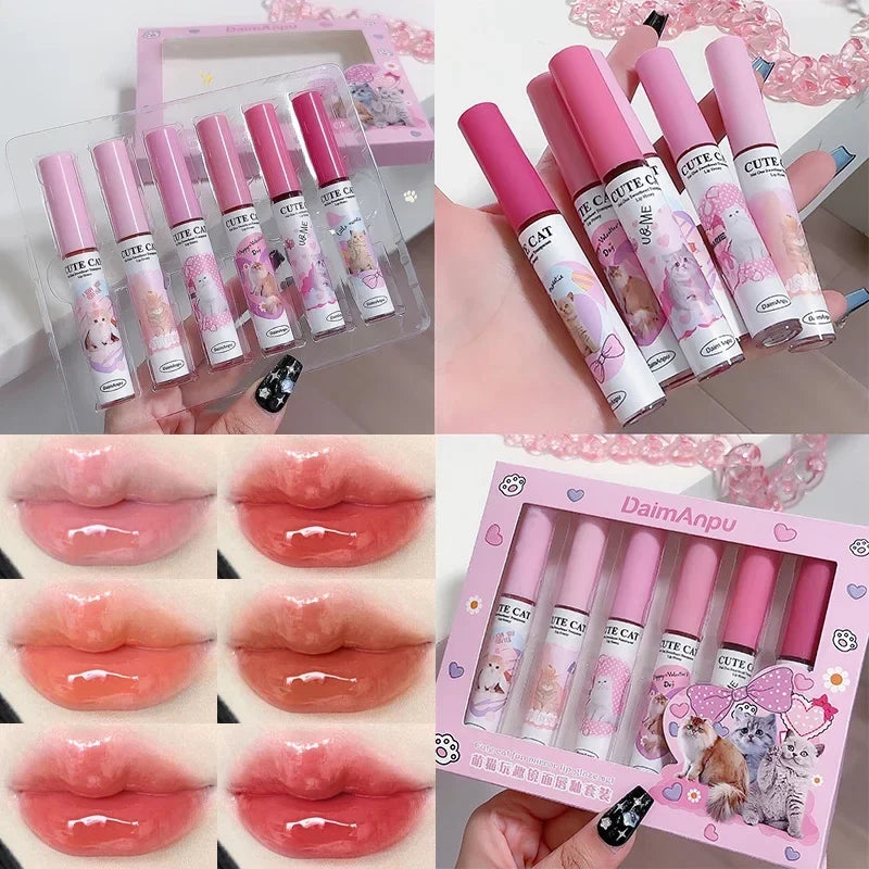 Cute Cat Mirror Water Lip Gloss – Red Tint, Long Lasting Lip Gloss Qme