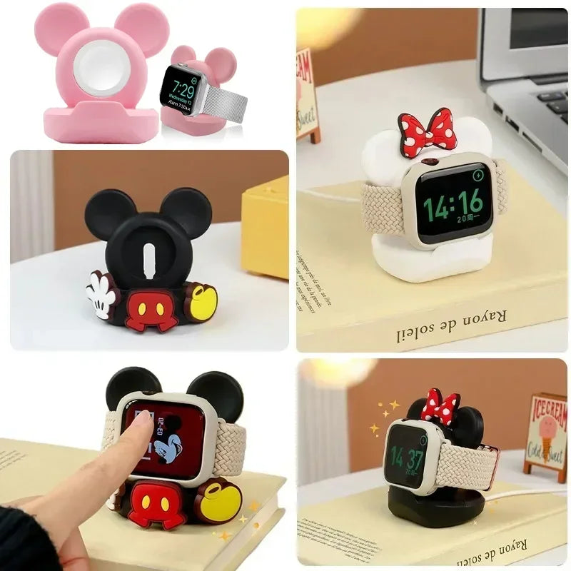 Mickey & Minnie Mouse Apple Watch Charger Stand | Cartoon Desk Holder Watch Charger Stand Qme