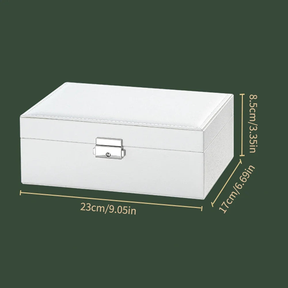 Double-Layer Locking Jewelry Box | PU Leather Organizer Jewelry Storage Box Qme