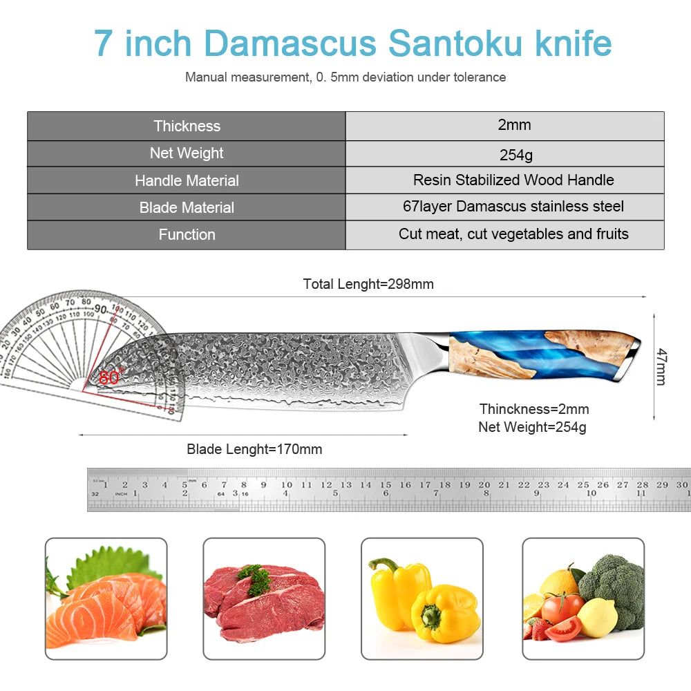 XITUO 7-Inch Santoku Knife – VG10 67-Layer Damascus Steel Santoku Chef Knife Qst