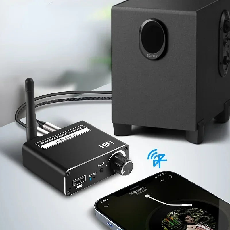 Bluetooth 5.0 DAC Converter – Optical Coaxial to RCA & 3.5mm AUX Audio DAC Converter Qme