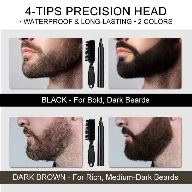 Instant Beard Filler Pen & Brush Comb – Waterproof by Qme Beard Filler Pen Qme
