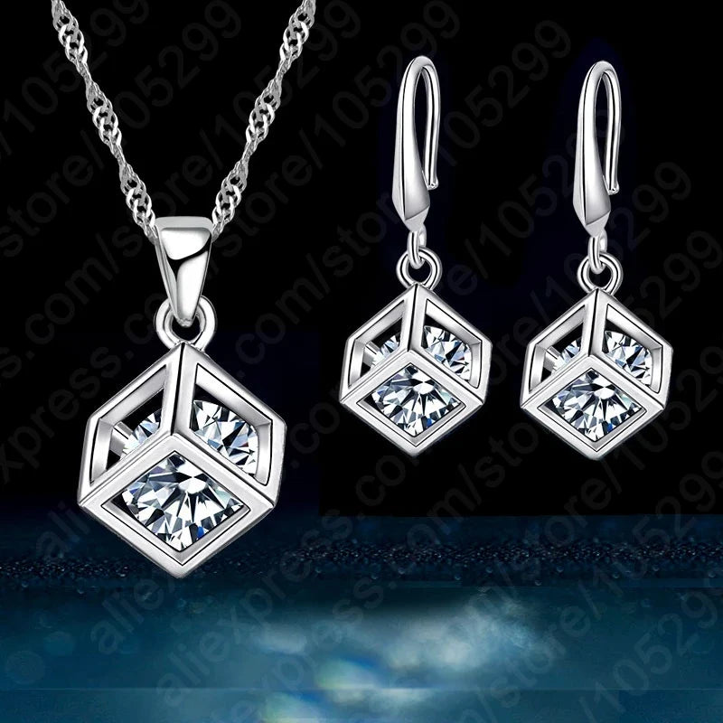 925 Sterling Silver Square CZ Pendant Necklace for Women Silver Pendant Necklace Qme