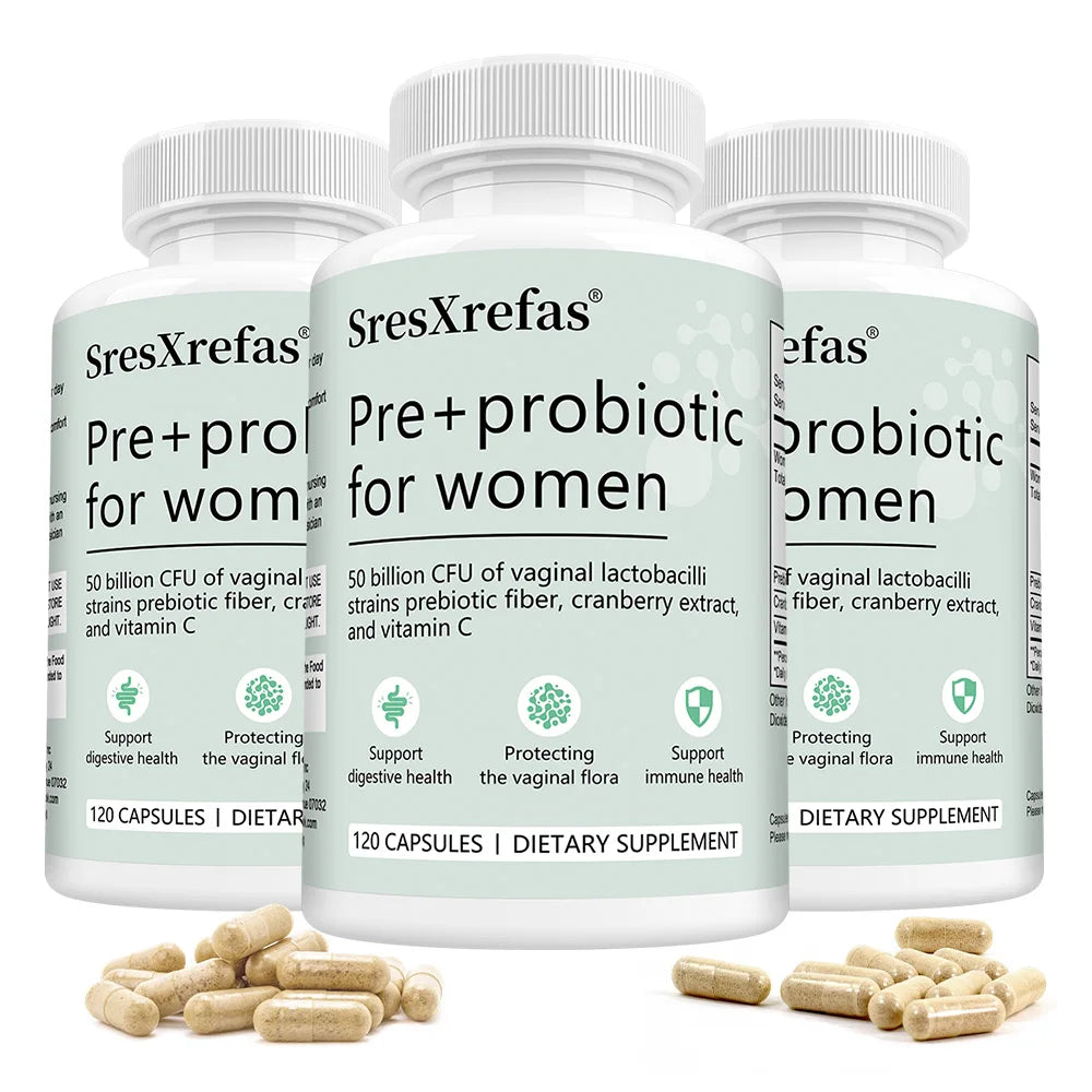 Women's Pre+Probiotic Capsules – 50B CFU, Vitamin C & Cranberry Probiotic Supplement Qst 120 count-3 bottle