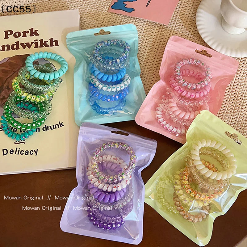 6-Pack Candy Color Spiral Hair Ties – High Elasticity Coil Bands Hair Ties Set Qst