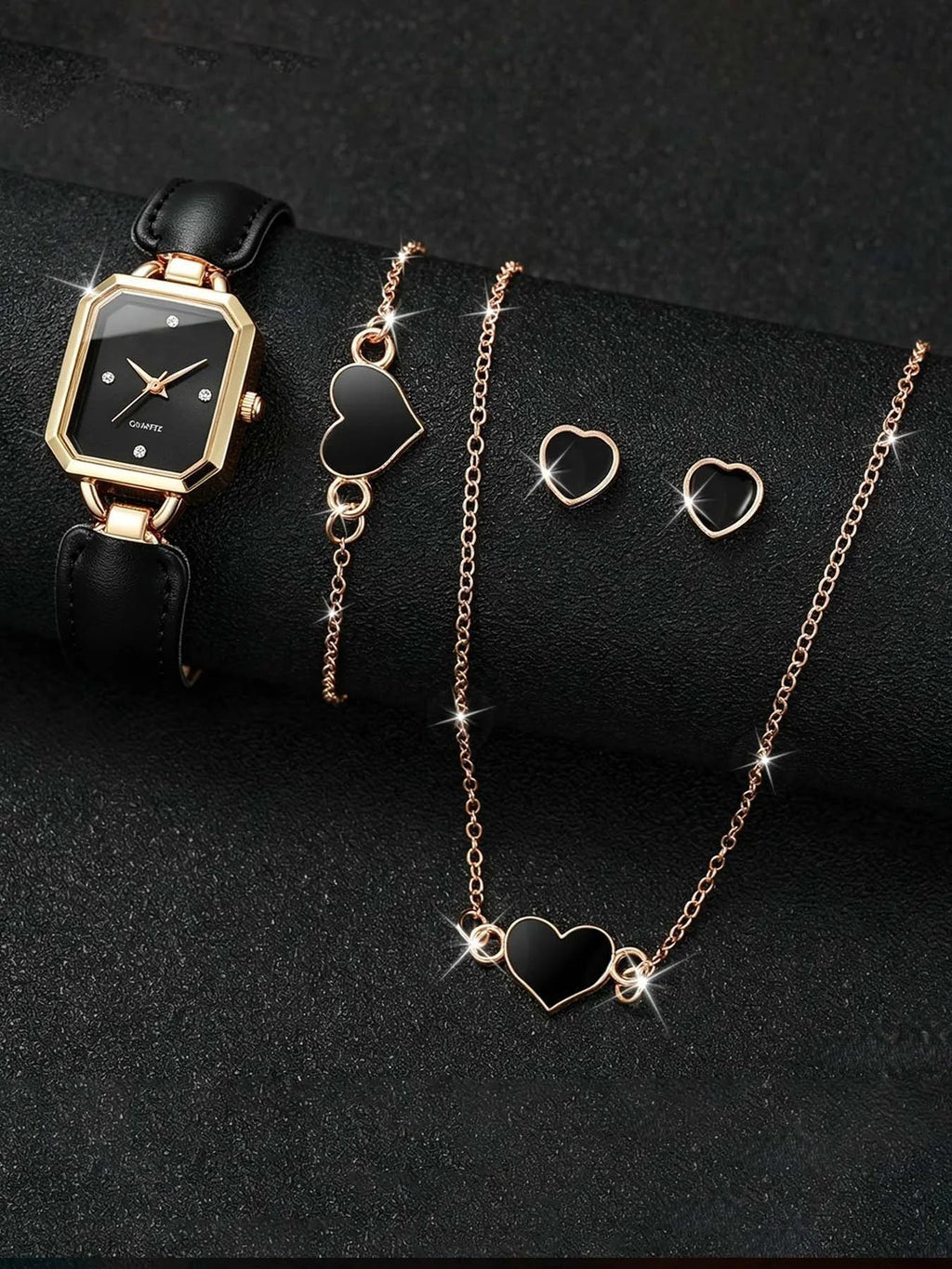 Mirad Women's 5-Piece Square Bracelet Quartz Watch Set Bracelet Watch Set Qme black No