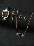 Mirad Women's 5-Piece Square Bracelet Quartz Watch Set Bracelet Watch Set Qme black No