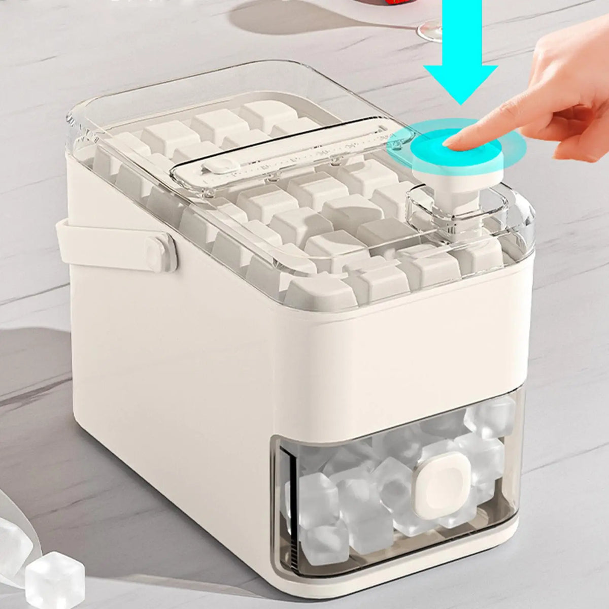 56-Cavity Reusable Ice Tray with Double-Layer Press Lid Box Ice Cube Tray Qme
