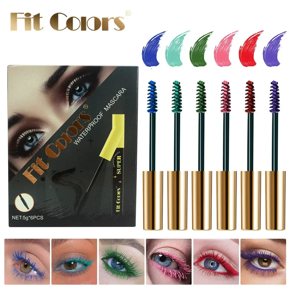 6-Color Waterproof Mascara Set – Curling, Blue & Green Shades Colored Mascara Set Qme