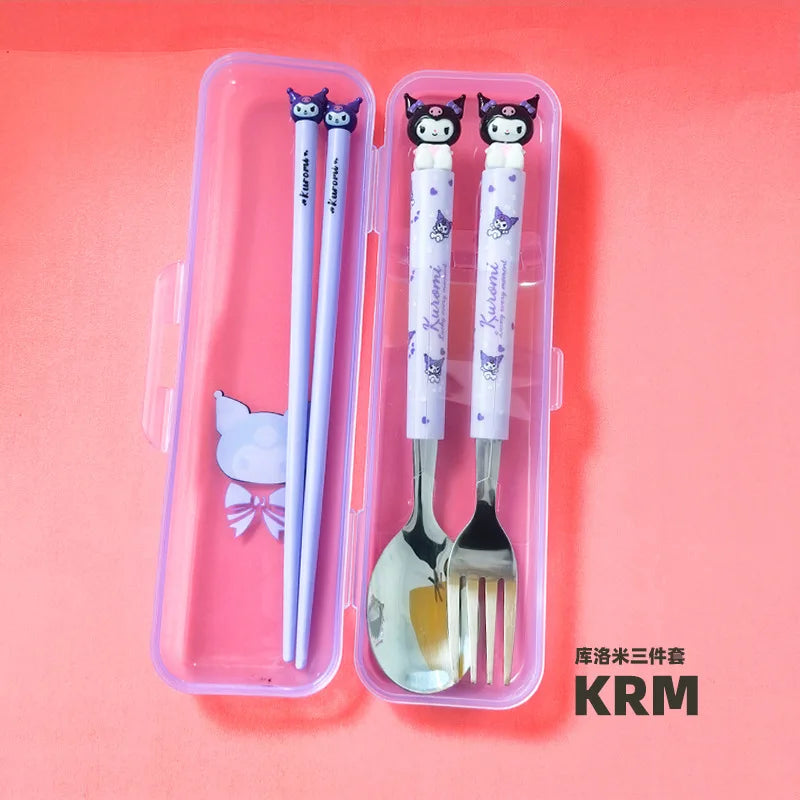 Hello Kitty Kuromi Kids Portable Stainless Steel Spoon Set Kids Cutlery Set Qme 5