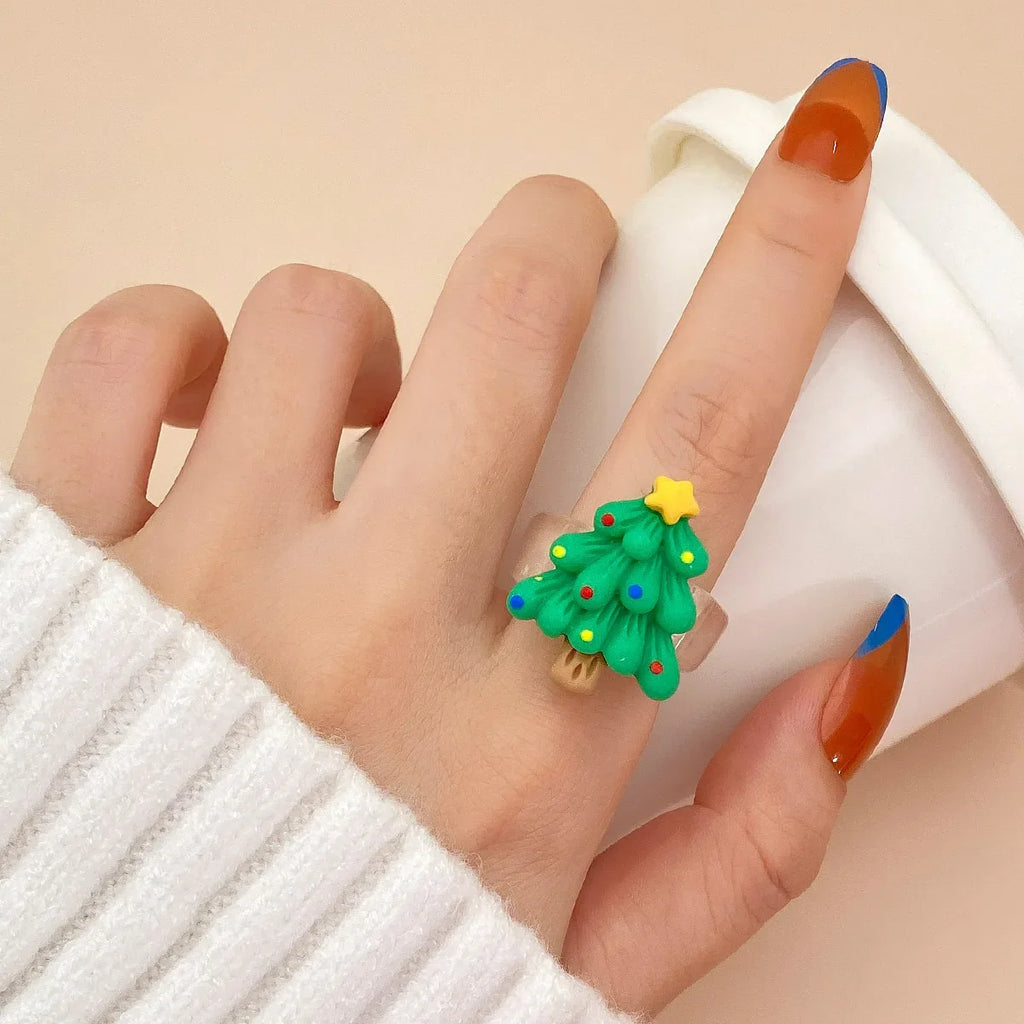 Cartoon Christmas Ring – Elk, Snowman & Tree Designs Novelty Holiday Ring Qme 5 Size 7