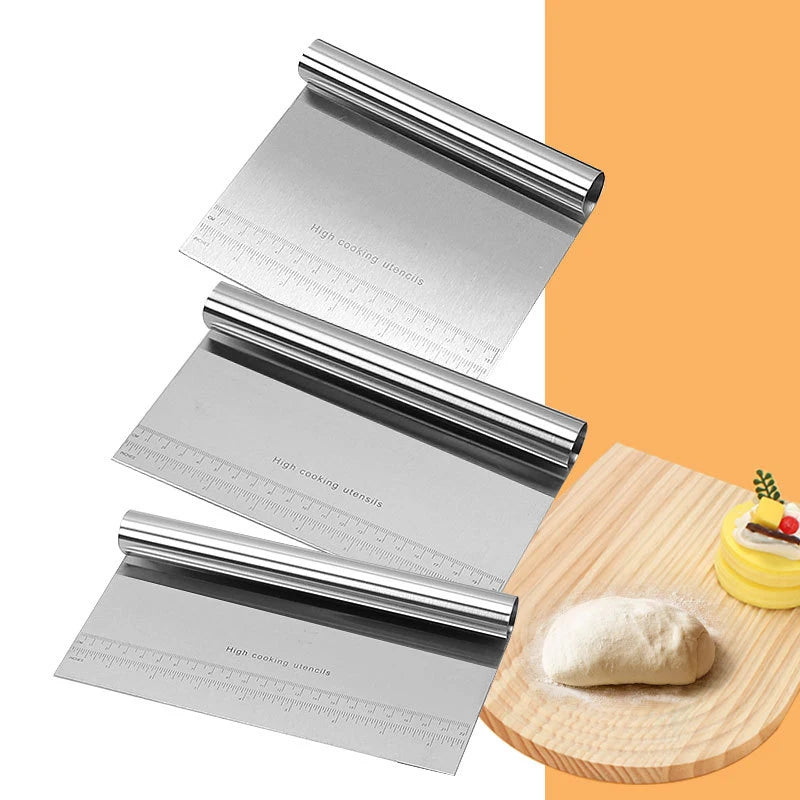 Stainless Steel Dough Scraper & Flour Cutter with Scale – 3 Sizes Dough Scraper Qst