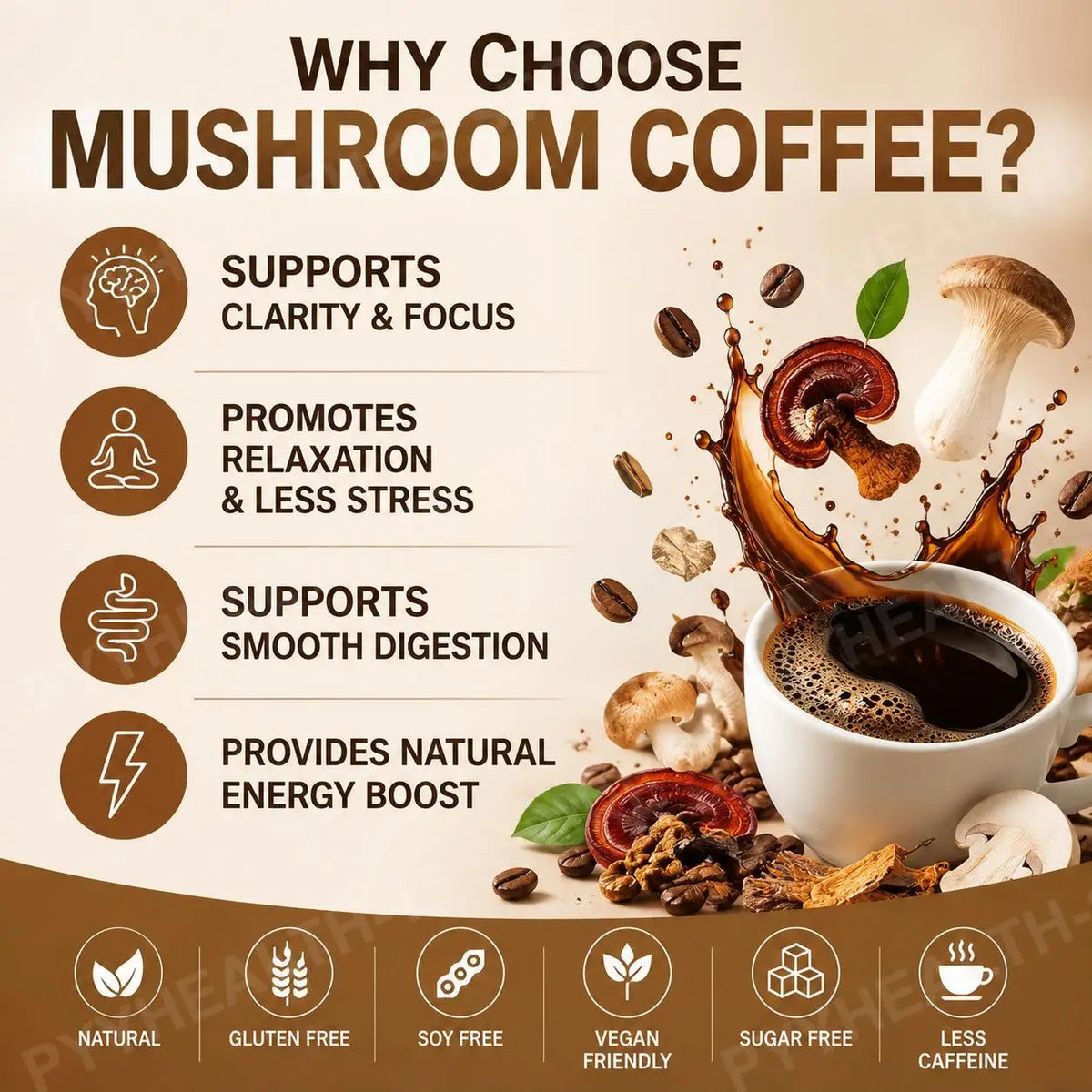 Mushroom Coffee Powder – 10 Superfoods, Focus & Energy, 39 Servings Mushroom Coffee Powder Qst