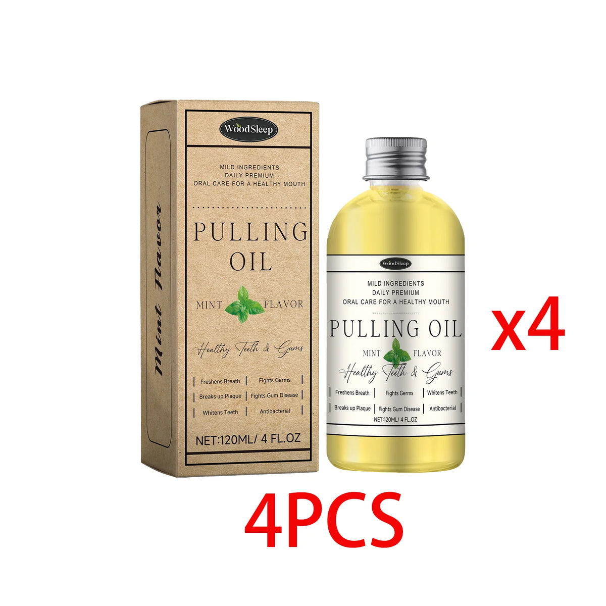 WOODSLEEP Coconut Mint Oil Pulling Mouthwash – Alcohol-Free Oil Pulling Mouthwash Qst 4 PCS One Unit adults