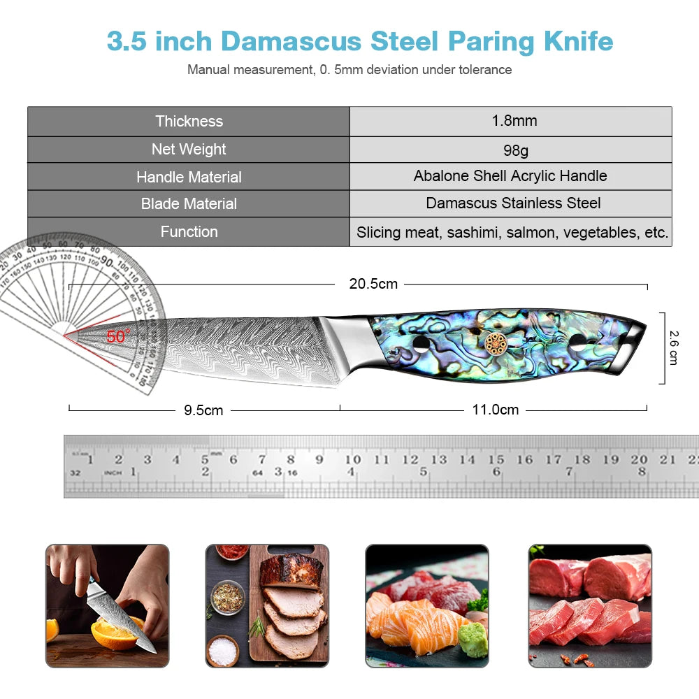 XITUO Damascus Paring Knife 3.5" Japanese VG10 Fruit Knife Damascus Paring Knife Qst