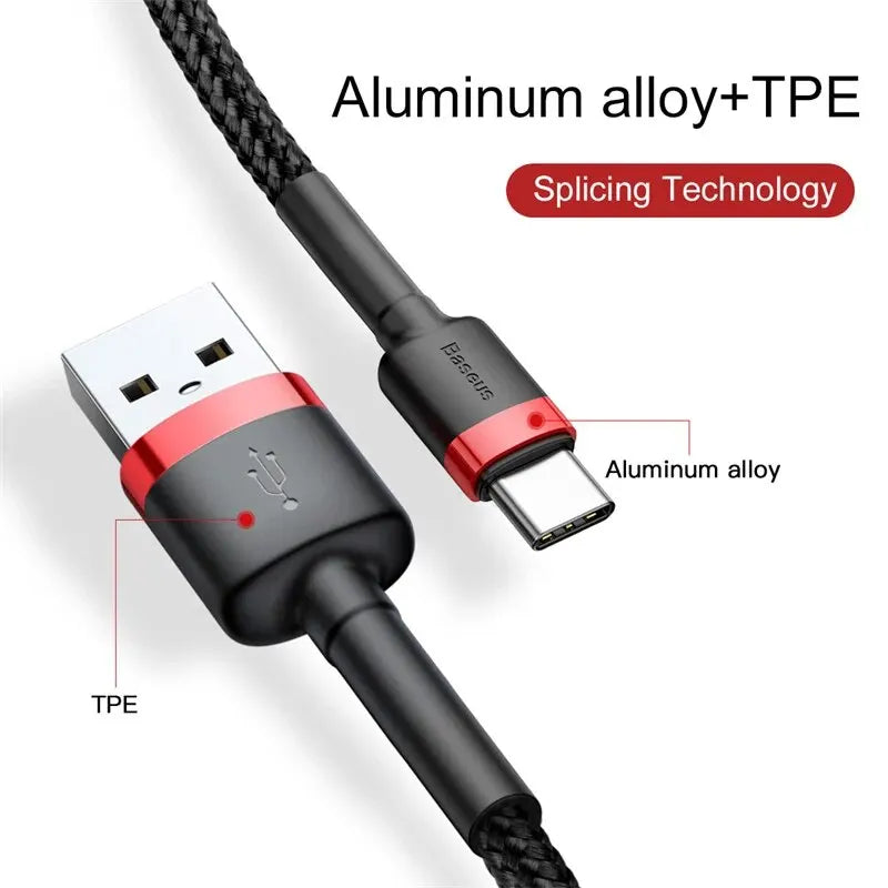 Baseus USB-C Fast Charge Cable 3A Braided – QC3.0 Data Sync USB-C Charging Cable Qst