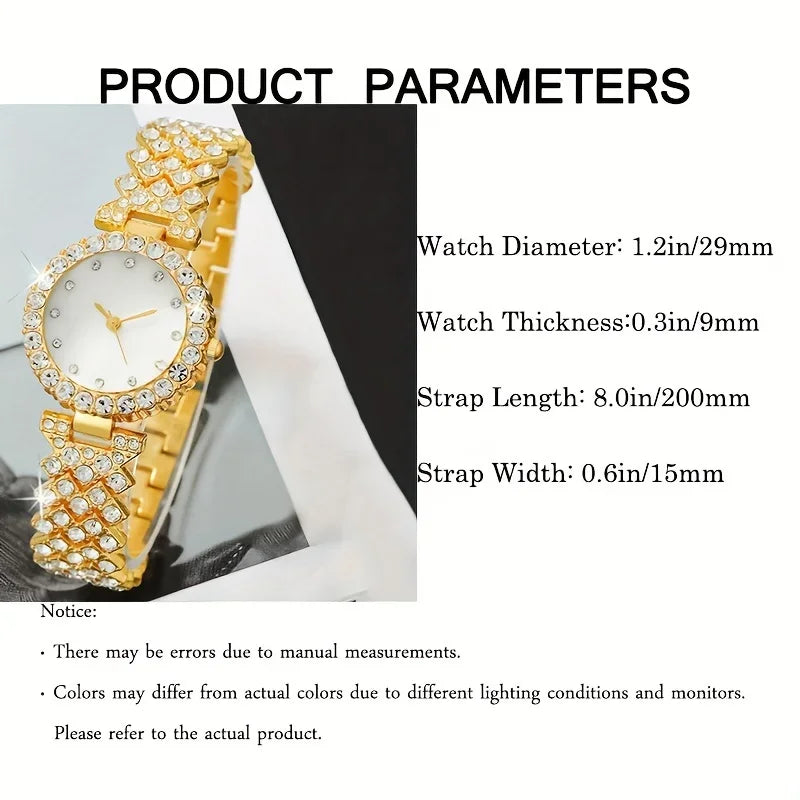 Rhinestone Quartz Wristwatch – Casual Round Analog Watch Analog Wristwatch Qme