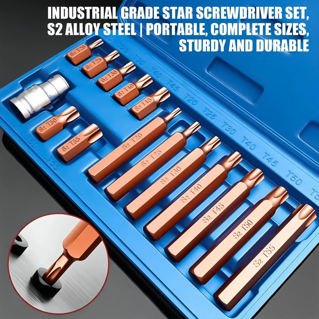 S2 Steel Magnetic Tamper-Proof Star Bits Set – 15-Piece Star Bit Set Qme