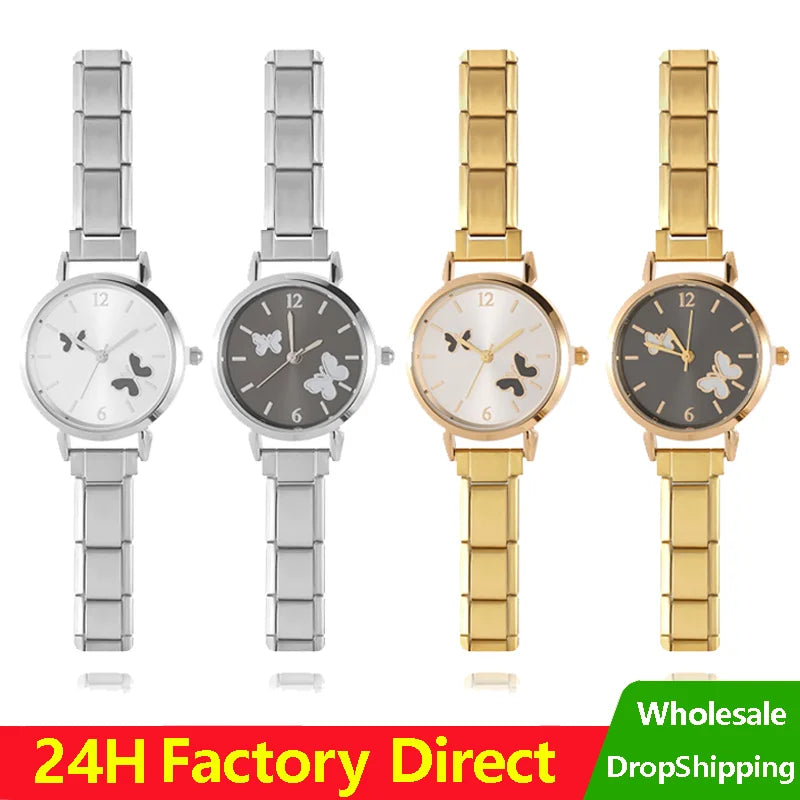 Italian Charm Butterfly Elastic Watch Bracelet Bangle | Qme Charm Bracelet Watch Qme