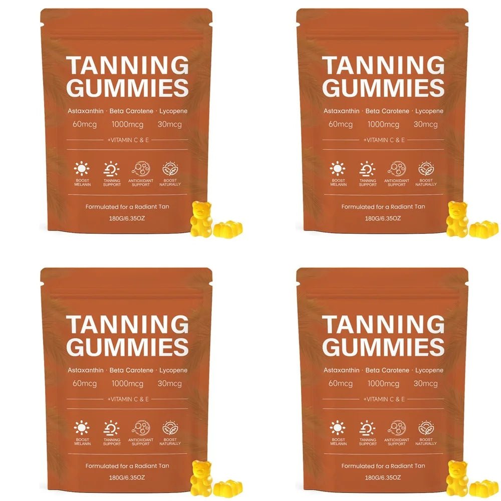 Tanning Gummies – Vitamins C & E, L-Tyrosine, Lycopene | 60ct Skin Glow Supplement Qst 180 Grams(Pack of 4)