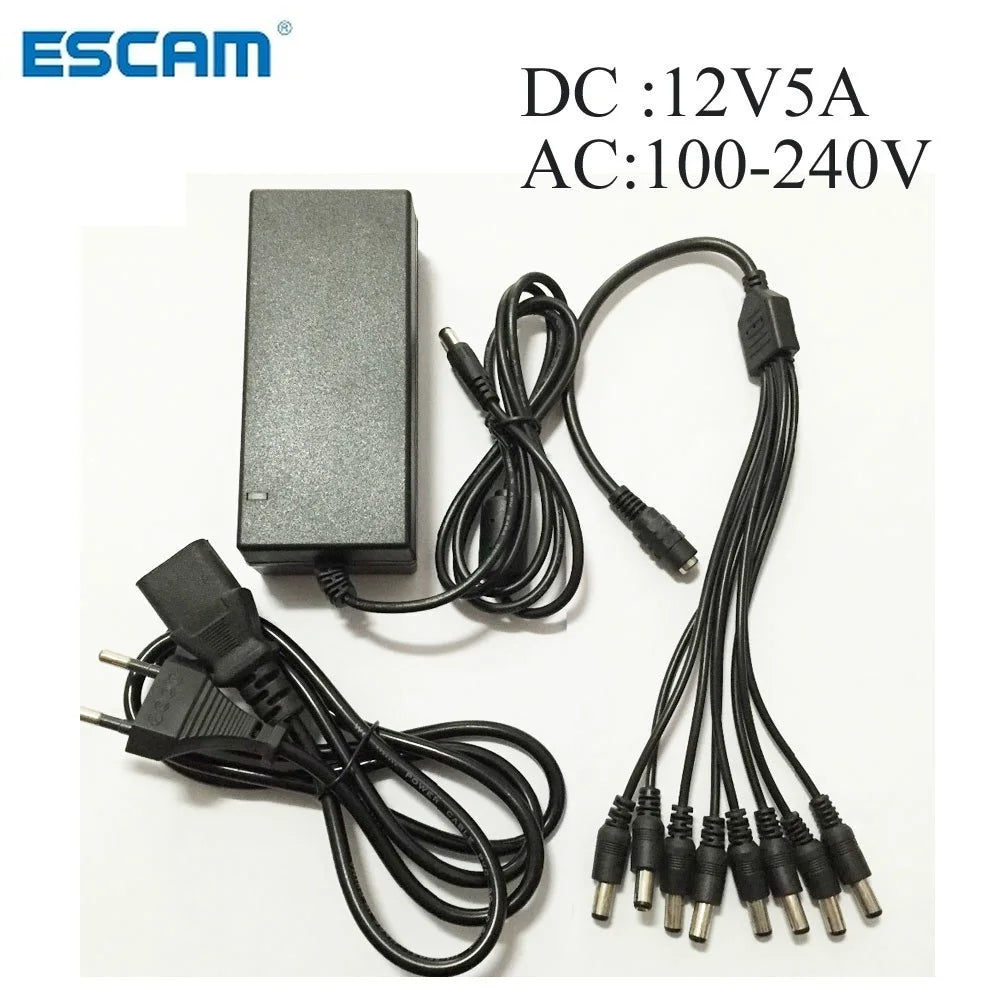 DC 12V 5A Power Supply Adapter 8-Way Split Cable CCTV DVR CCTV Power Adapter Qme US Plug China Mainland