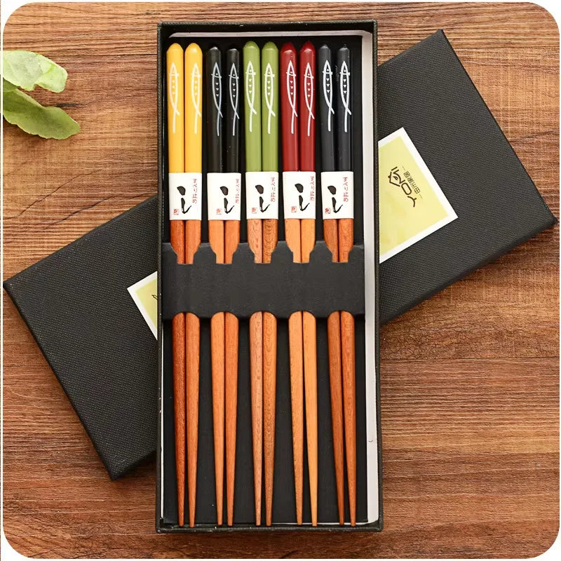Bamboo Chopsticks Set 5 Pairs – Non-Slip Reusable Sushi Bamboo Chopsticks Qst Saury