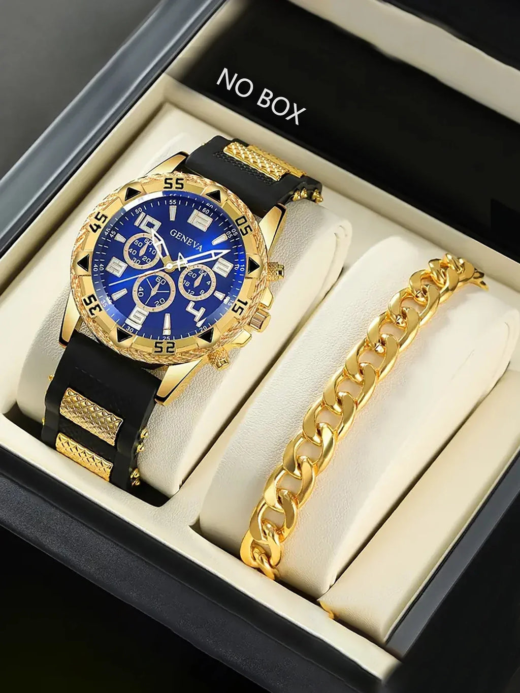 Men's Round Case Quartz Watch & Alloy Bracelet Set Quartz Watch Set Qme 2PCS watcheS-JJ