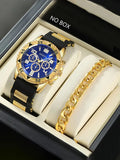 Men's Round Case Quartz Watch & Alloy Bracelet Set Quartz Watch Set Qme 2PCS watcheS-JJ