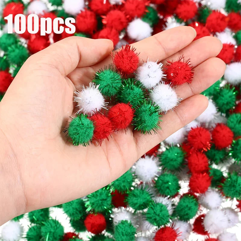 Glitter Sequined Plush Fur Balls 100-200pc – Colorful Craft Décor Craft Embellishment Balls Qme 100Pcs color mixing