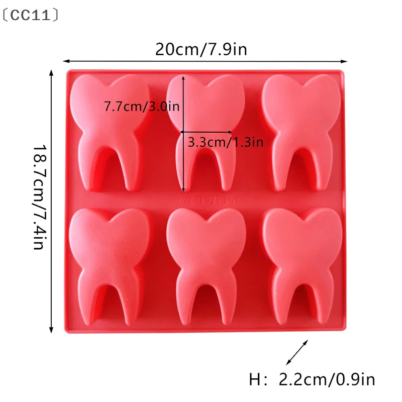 3D Tooth Shape Silicone Mold – 6 Cavity Molar DIY Baking Tray Silicone Baking Mold Qme