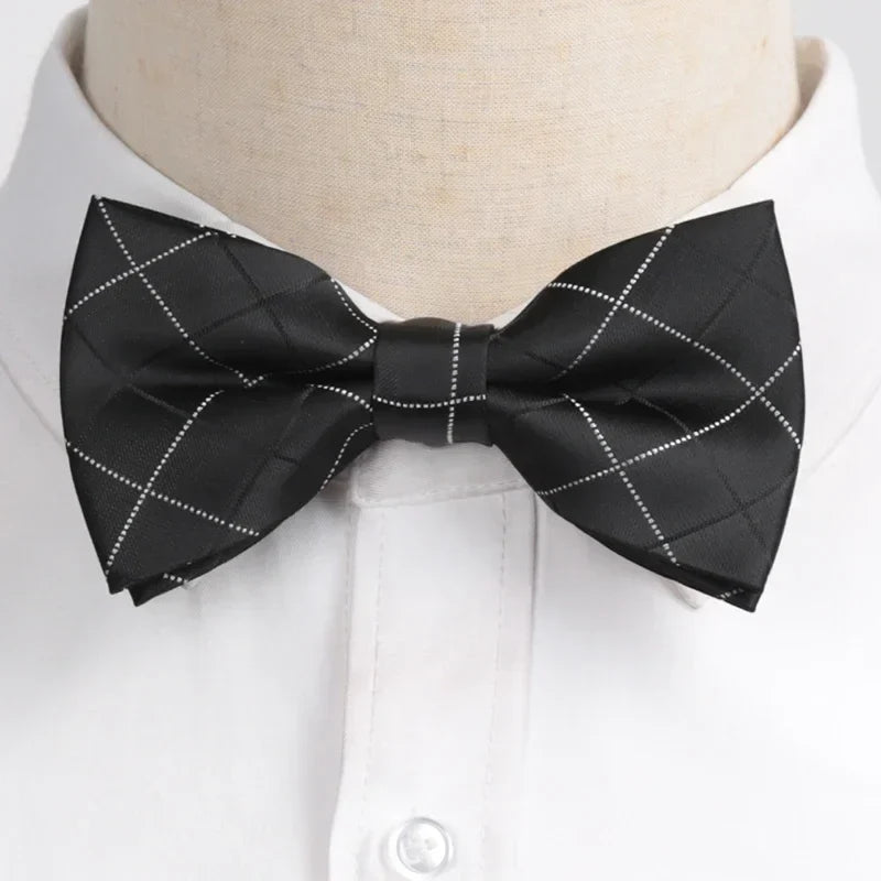 Men's Polyester Bow Tie – Woven Dot & Check | 35 Colors Men's Bow Tie Qme