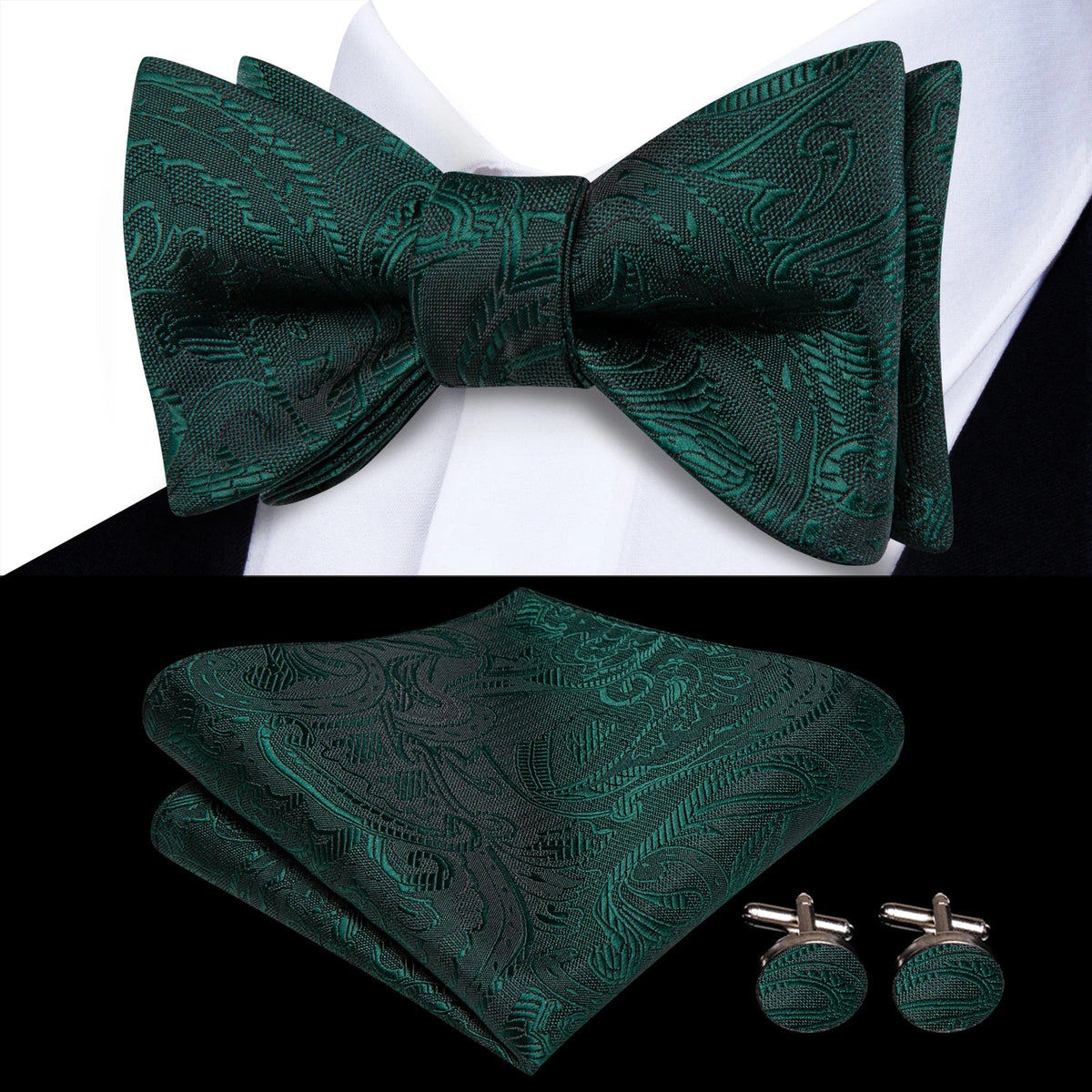 Men's Bow Tie, Pocket Square & Cufflinks Set | Hi-Tie Bow Tie Gift Set Qme HT-LH-2200