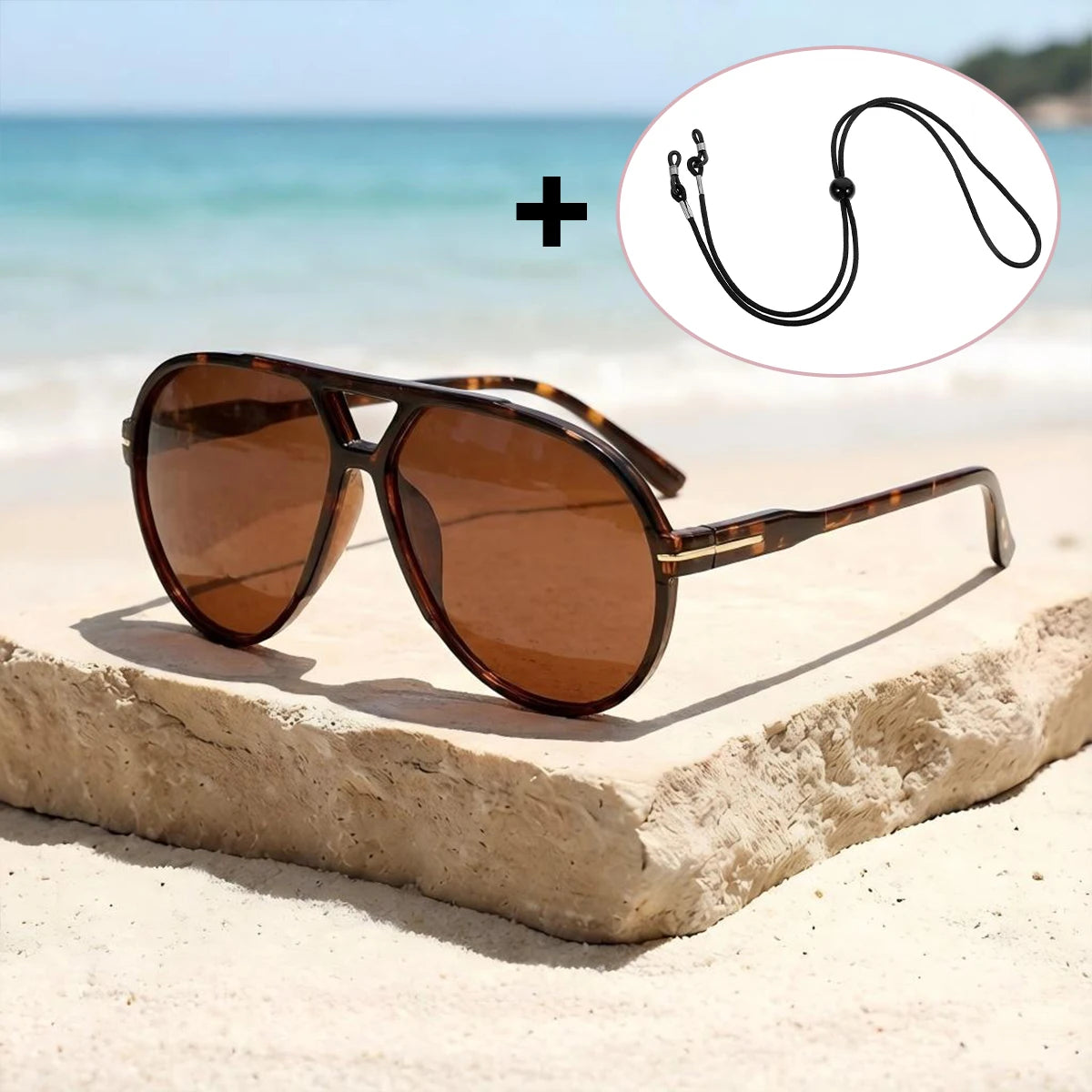 VOPHA S16 Retro UV400 Sunglasses with Strap – Unisex Fashion Sunglasses Qst Tortoise brown