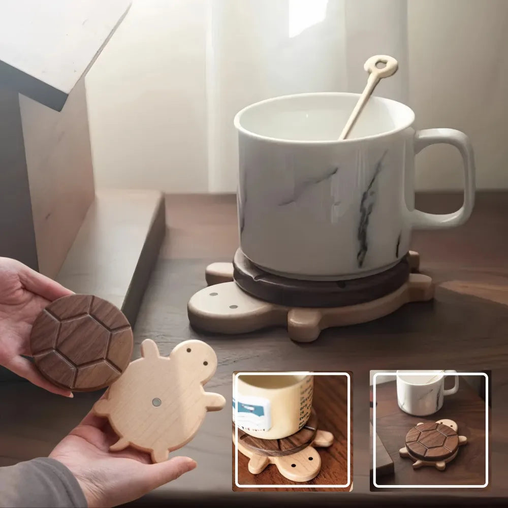 Cute Turtle Wood Tea Coaster | Bamboo Heat-Resistant Mat Drink Coaster Qme