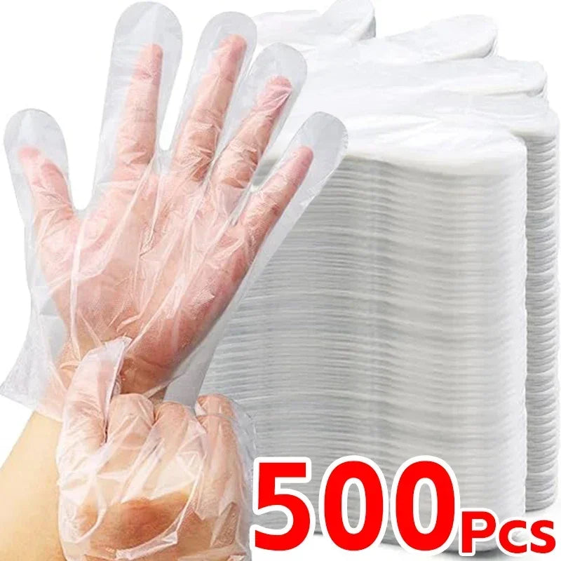 Transparent Disposable PE Gloves – Waterproof Kitchen & BBQ Disposable Kitchen Gloves Qme Transparent 500PCS