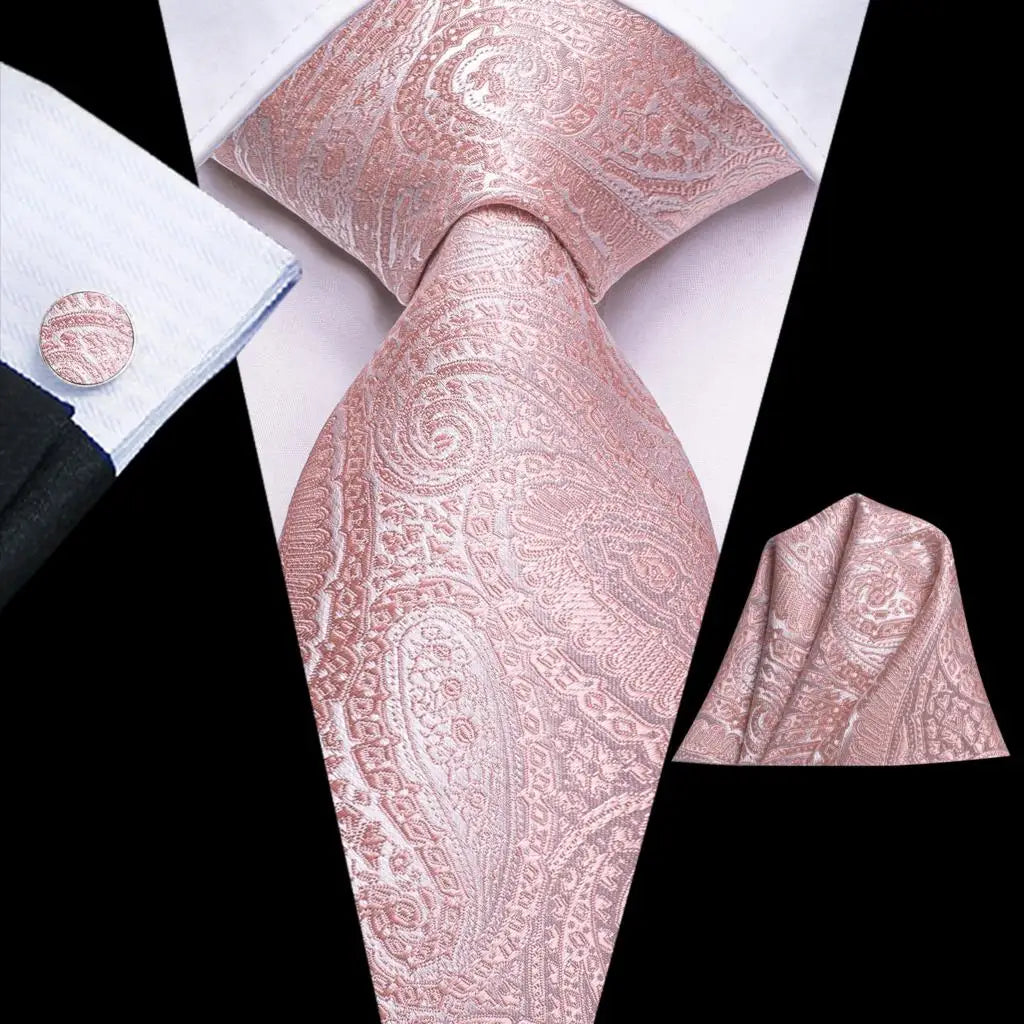 Hi-Tie Men's Silk Necktie Handkerchief & Cufflinks Set Silk Necktie Set Qme SN-3748