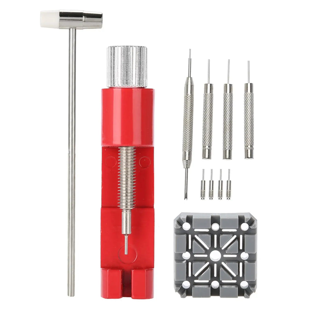 Watch Repair Tool Kit – Strap Link Pin Remover & Hammer Set Watch Repair Kit Qme red