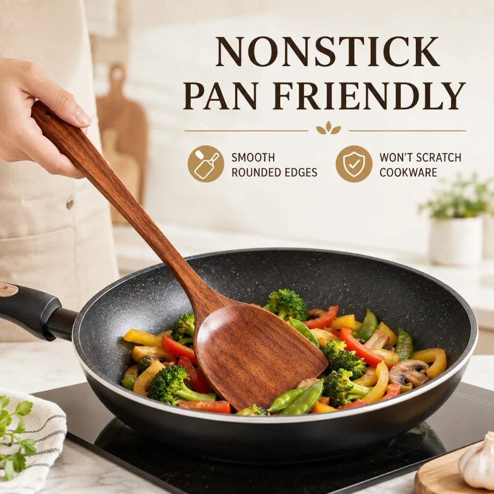 Wooden Spatula Set – Long Handle Non-Scratch Kitchen Tool Wooden Spatula Set Qme