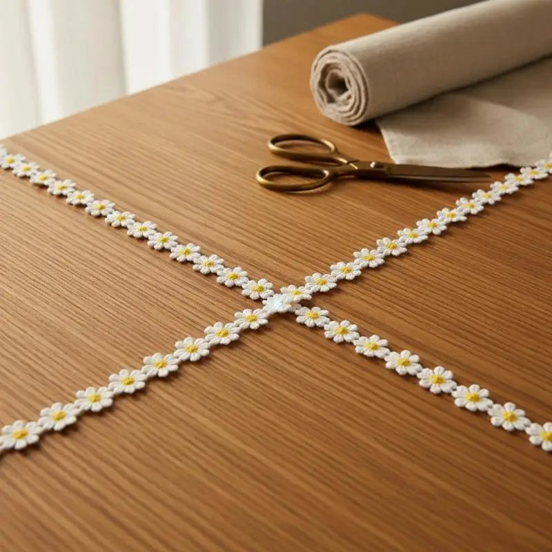 White Yellow Embroidered Lace Trim – Soft Polyester DIY Fabric Embroidered Lace Trim Qme