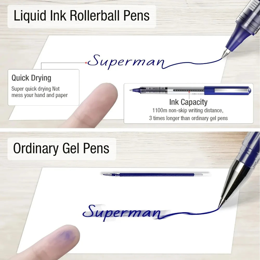 Quick-Dry Blue Ink Liquid Gel Pens | 0.5mm No Bleed Writing Liquid Gel Pens Qme