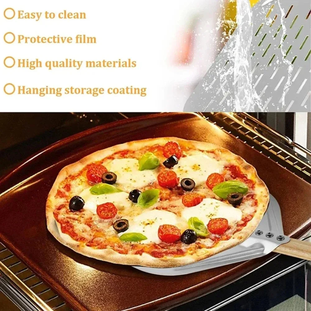 Metal Non-Stick Pizza Peel with Wood Handle – 12-Inch Pizza Peel Qme