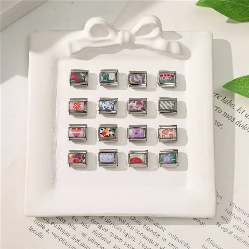 Italian Charm Links – Lake Sunset Tulips & Heart Design Italian Charm Links Qme
