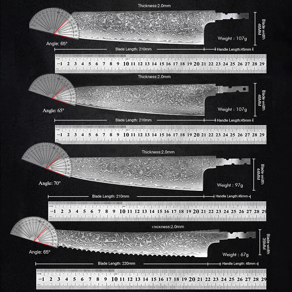 DASHWAY Damascus Steel Blank Blade AUS-10 Full Tang DIY Knife Damascus Blank Blade Qst