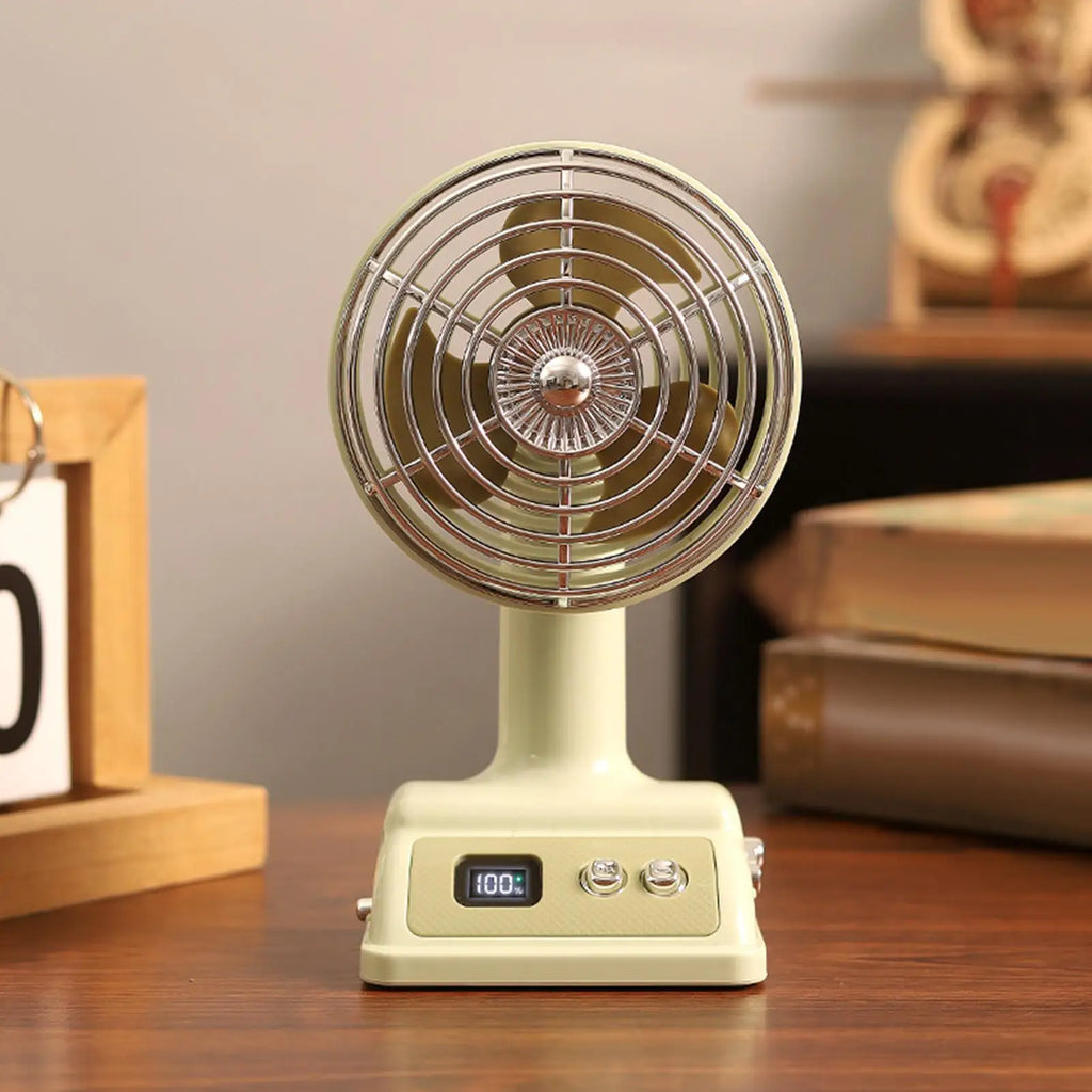 Retro Mini Desk Fan – 100-Speed USB Rechargeable & Digital Display Retro Desk Fan Qst