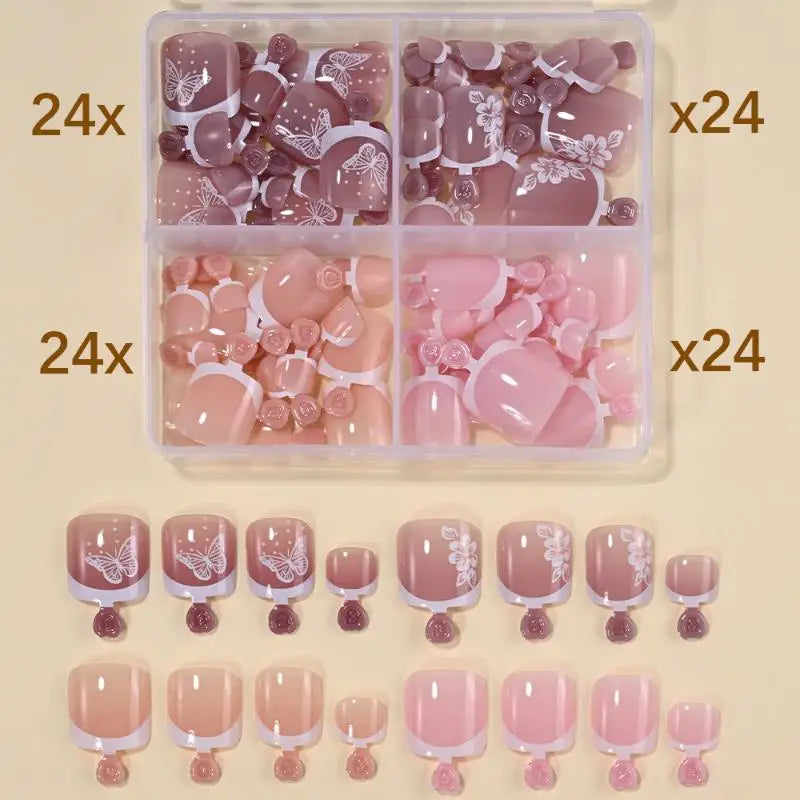96 Pcs Short Square False Toenails Full Cover Acrylic Tips False Toenail Tips Qme 1