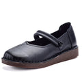 Women's Wide Toe Genuine Leather Strappy Flat Shoes | Mary Jane Leather Flat Shoes Qst 8823 Black 35 China Mainland