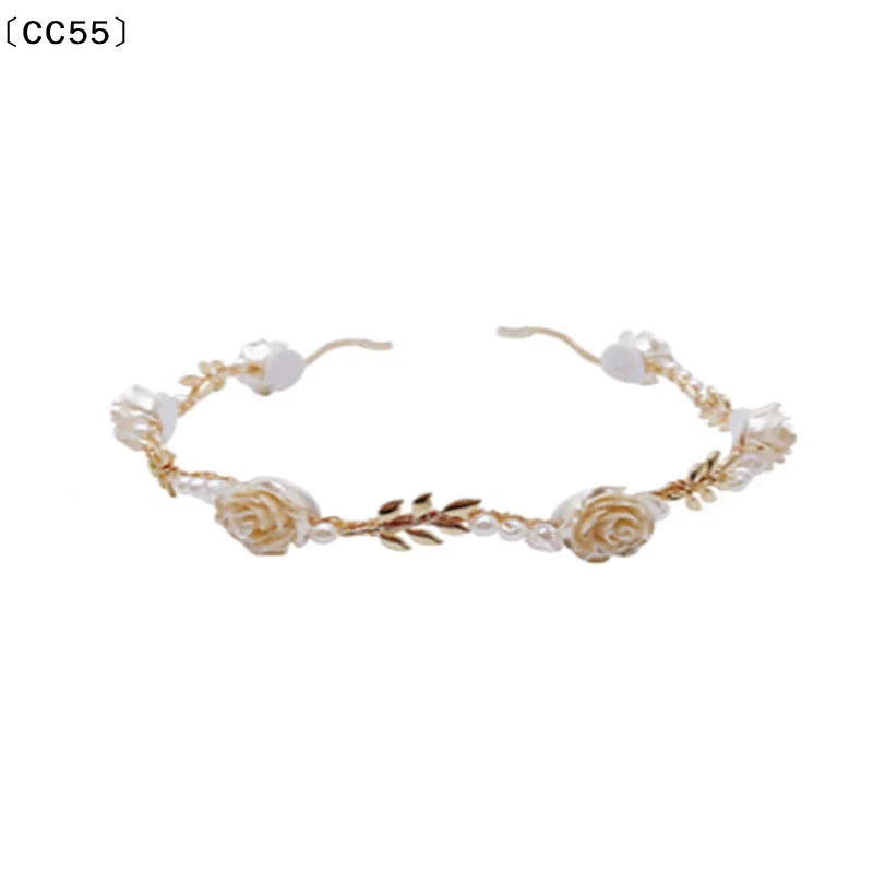 Elegant Rose Vine Pearl Tiara Headband | Vintage Floral Hair Hoop Floral Tiara Headband Qst