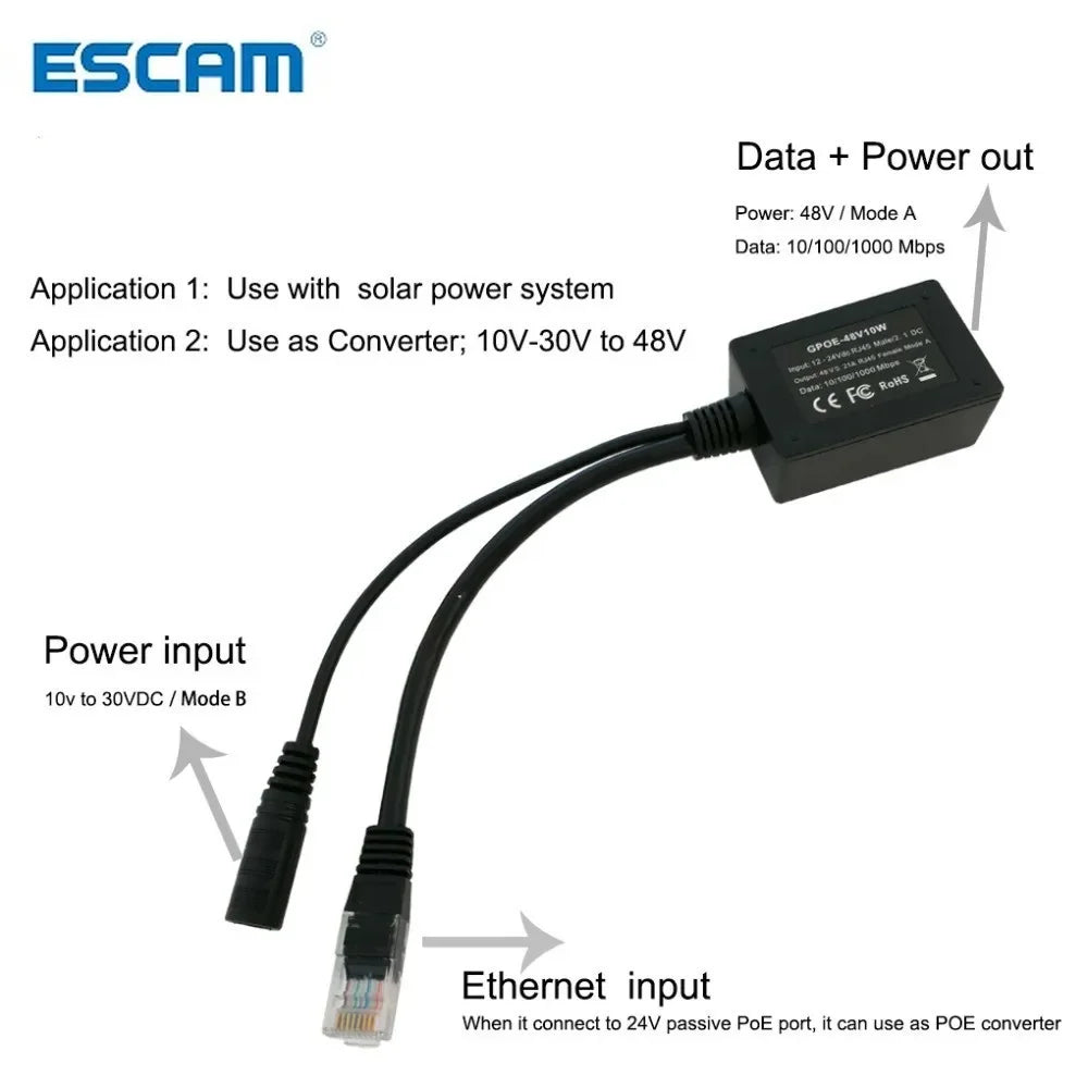 ESCAM 48V PoE Converter 802.3af – Power Over Ethernet PoE Converter Qme